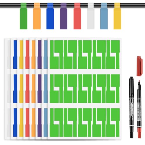 GOTRUST Selbstklebende Kabeletiketten, 480 Stück Reißfest Beschriften Kabel, Kabelbeschriftung Wasserfest, Labels Haltbar Kabel Aufkleber mit 2 Schreibwerkzeuge für Laserdrucker, 8 Farben von GOTRUST