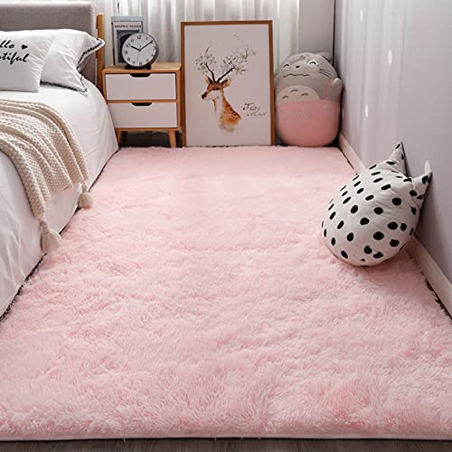 GOUER Zottige Teppiche 200x280cm Langflor Flauschig rutschfest Plüsch-Teppiche für Spielmatte für Kinder Baby Mädchen Schlafzimmer Kinderzimmer, Rosa von GOUER