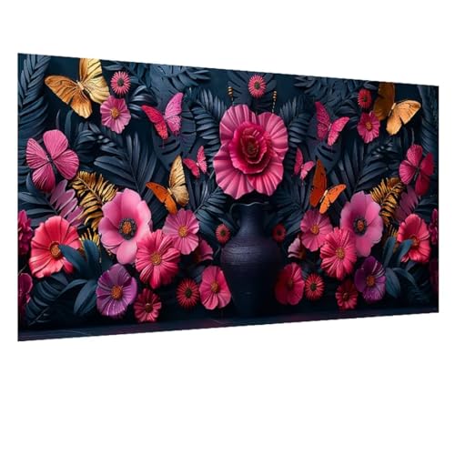 5D Diamant Painting Bilder Blume, Schmetterling Diamond Painting Erwachsene, DIY Diamond Painting Set, Mosaikherstellung Perlen Bilder Kristall Kunst Malerei für Wand Deko, Geschenk 100x235cm W-6860 von GOUFEENG