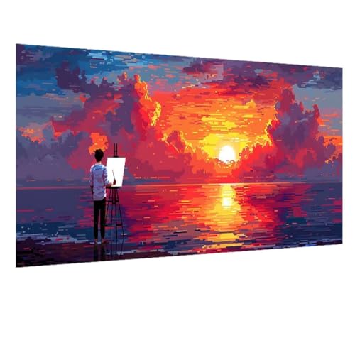 5D Diamant Painting Bilder Meer, Sonnenuntergang Diamond Painting Erwachsene, DIY Diamond Painting Set, Mosaikherstellung Perlen Bilder Kristall Kunst Malerei für Wand Deko, Geschenk 100x235cm W-1340 von GOUFEENG