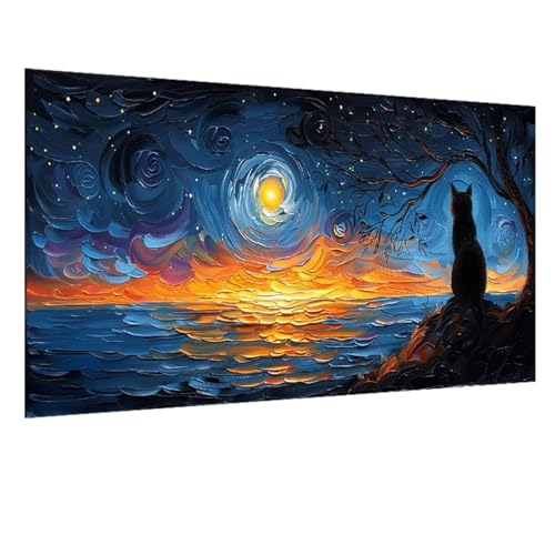 5D Diamant Painting Bilder Van Gogh, Katze Diamond Painting Erwachsene, DIY Diamond Painting Set, Mosaikherstellung Perlen Bilder Kristall Kunst Malerei Wand Deko Wohnzimmer, Geschenk 30x70cm W-1452 von GOUFEENG