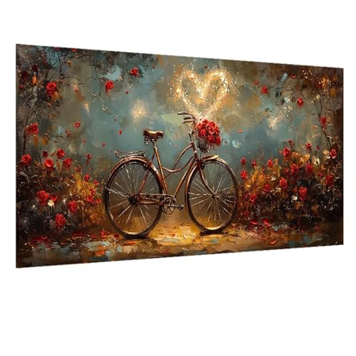 DIY 5D Diamond Painting Blume, Diamant Painting Bilder Fahrrad, Diamond Painting Erwachsene Viereckige Steine Crystal Art Paintings für Zimmer Deko Wand Aesthetic, Frauen für Geschenk 100x235cm W-1430 von GOUFEENG