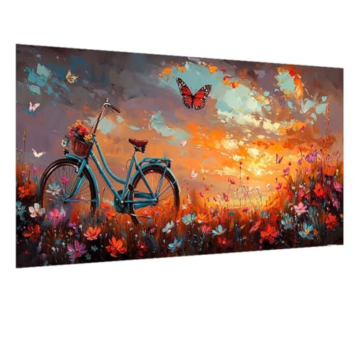 DIY 5D Diamond Painting Schmetterling, Diamant Painting Bilder Fahrrad, Diamond Painting Erwachsene Viereckige Steine Crystal Art Paintings Zimmer Deko Wand Aesthetic, Frauen Geschenk 30x70cm W-682 von GOUFEENG