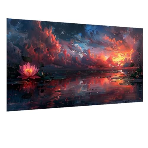 DIY 5D Diamond Painting See, Diamant Painting Bilder Lotus, Diamond Painting Erwachsene Viereckige Steine Crystal Art Paintings für Zimmer Deko Wand Aesthetic, Frauen für Geschenk 100x235cm W-1450 von GOUFEENG