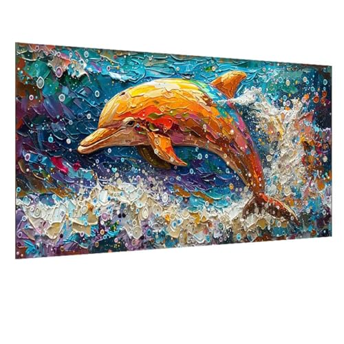 DIY 5D Diamond Painting Tier, Diamant Painting Bilder Delphin, Diamond Painting Erwachsene Viereckige Steine Crystal Art Paintings für Zimmer Deko Wand Aesthetic, Frauen für Geschenk 100x235cm W-1370 von GOUFEENG