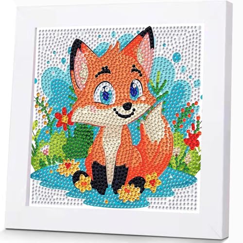 Diamond Painting Kinder Tiere- Fuchs Diamond Painting für Bastelset Kinder ab 6 Jahre, DIY 5D Diamant Painting Bilder für Basteln Mädchen 6 8 10 12 Jahre mit Diamond Painting Zubehör 18x18cm von GOUGOUFAFA