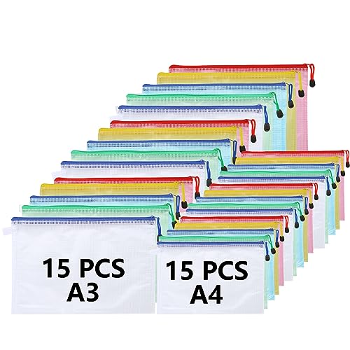 GOYADA 30 Stück Dokumententasche A3 und A4, 5 Farben Dokumentenmappe Reißverschluss Wasserdicht, Dokumententasche Reißverschluss a3 für Dokumente, Quittung, Papier, Schreibwaren von GOYADA