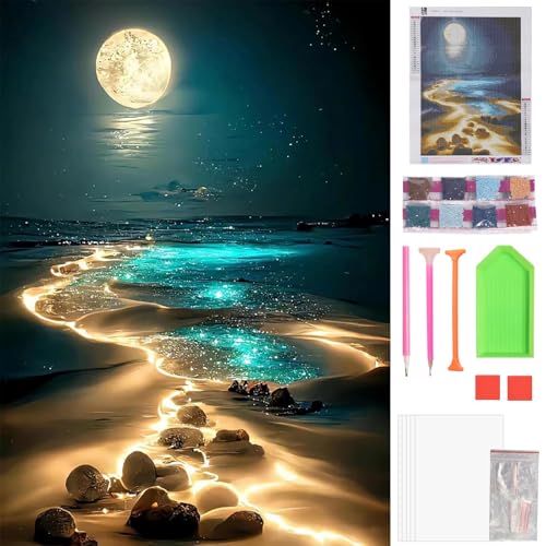 GOZINA Diamond Painting Erwachsene Set, 5d Diamant Painting Bilder, Landschaft Meer Sternenhimmel Diamond-Painting Amazon 11.8''x15.8''/30x40cm (beach) von GOZINA