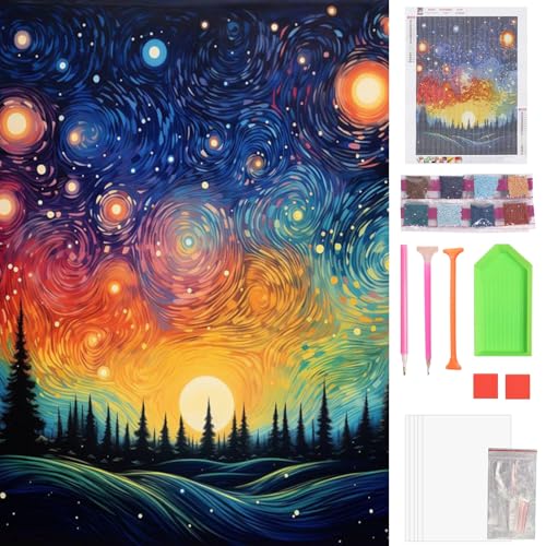 GOZINA Diamond Painting Erwachsene Set, 5d Diamant Painting Bilder, Landschaft Meer Sternenhimmel Diamond-Painting Amazon 11.8''x15.8''/30x40cm (forest) von GOZINA