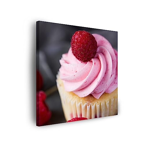 GP TONER Heimdekorationen Leinwandbild auf Keilrahmen quadratisch Leinwanddruck Cuisine Himbeer-Cupcake 40x40 cm Leinwandbilder für Ihr Zuhause oder Büro von GP TONER