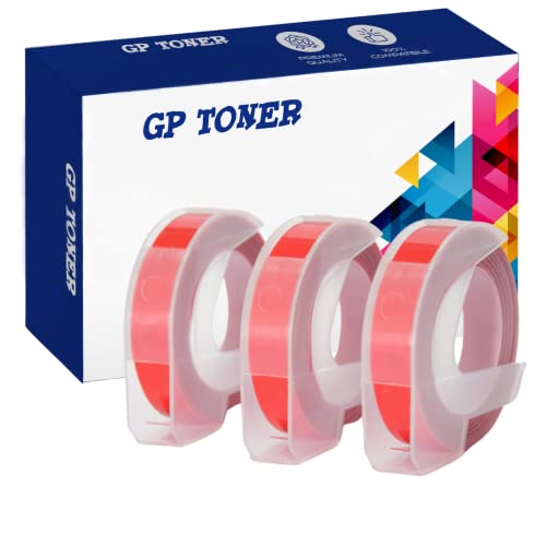 Prägeband 3D für Dymo Omega und Junior 9 mm x 3 m Embossing 3D Prägeetiketten Weiß auf Rot 3 Stück von GP TONER