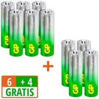 6 + 4 GRATIS: 6 GP Batterien SUPER Mignon AA 1,5 V + GRATIS 4 St. von GP