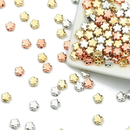 100–400 Stück Goldperlen, 4 mm, 6 mm, Anhänger, Stern, Abstandshalter, lose Perlen zur Schmuckherstellung, Blume, 6 mm, gemischt, 200 Stück von GPRTPL