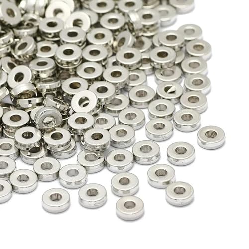 200 Stück/Los 6 mm Abstandsperlen, Radperle, flache, runde, lose Perlen für DIY-Schmuckherstellungszubehör-6 mm Rhodium-200 Stück von GPRTPL