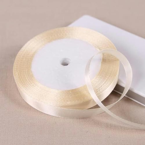 25 Yards 6/10/12/15/20/25/32/38/50/75 mm Polyester-Satinband für Partydekoration, DIY-Geschenkband, 10 mm, Beige von GPRTPL