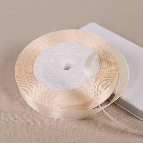 25 Yards 6/10/12/15/20/25/32/38/50/75 mm Polyester-Satinband für Partydekoration, DIY-Geschenkband, 12 mm, Beige von GPRTPL