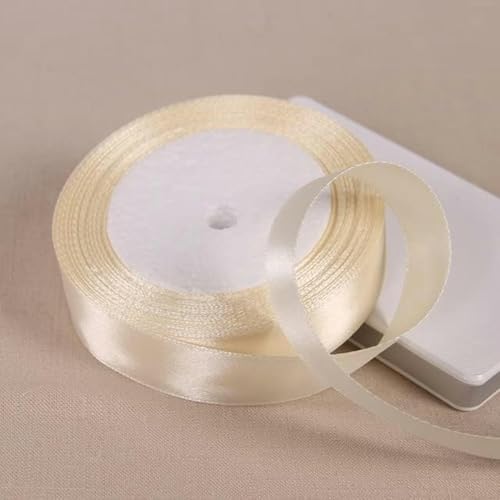 25 Yards 6/10/12/15/20/25/32/38/50/75 mm Polyester-Satinband für Partydekoration, DIY-Geschenkband, 20 mm, Beige von GPRTPL