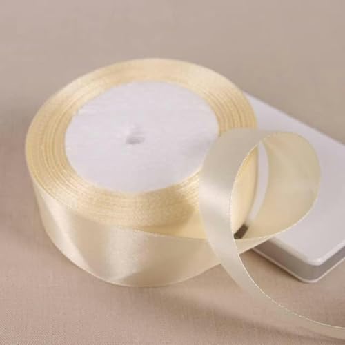 25 Yards 6/10/12/15/20/25/32/38/50/75 mm Polyester-Satinband für Partydekoration, DIY-Geschenkband, 25 mm, Beige von GPRTPL