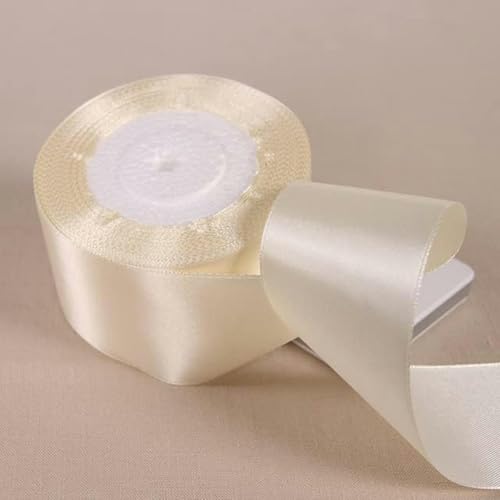 25 Yards 6/10/12/15/20/25/32/38/50/75 mm Polyester-Satinband für Partydekoration, DIY-Geschenkband, 50 mm, Beige von GPRTPL