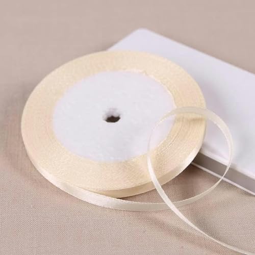 25 Yards 6/10/12/15/20/25/32/38/50/75 mm Polyester-Satinband für Partydekoration, DIY-Geschenkband, 6 mm, Beige von GPRTPL