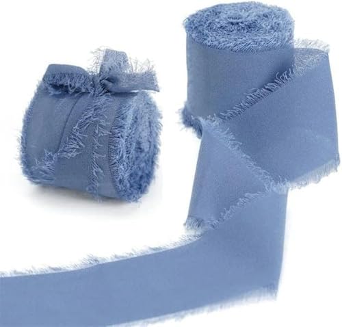 3,8 cm × 5 m/Rolle, Chiffon-Seidenband mit ausgefransten Kanten, handgefertigt für Einladungssträuße, transparentes Band, Verpackungsdekor-054 von GPRTPL