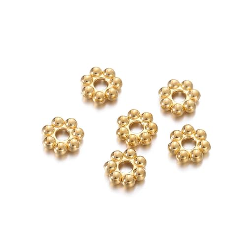 30 Stück Edelstahl-Blumen-Abstandshalterperlen, Schneeflocken-Abstandshalterperlen, Charms-Anhänger für DIY-Armbänder, Schmuckherstellungszubehör-Gold-5 mm von GPRTPL