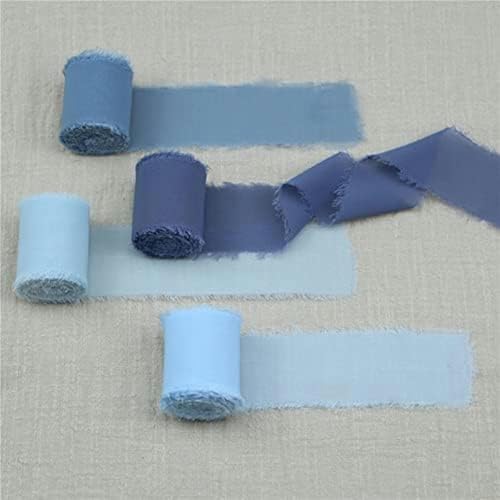 4 Stück ausgefranstes handgefertigtes Chiffon-Seidenband, 4 cm x 5,5 m, transparentes Band für Blumensträuße, Einladungsverpackungen, Flatlay-Dekor, blaue Kollektion von GPRTPL