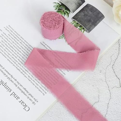 5 Meter 3,8 cm handgefertigtes Chiffon-Seidenband mit ausgefransten Kanten, für Partys, Brautstrauß, Einladungen, transparentes Band, Dekorationen-B07 von GPRTPL