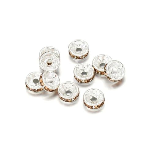 50 Stück/Los 4 6 8 10 mm Metall lose Strass-Abstandsperlen Rondelle Perlen für DIY Schmuckherstellung Zubehör-Gelb-10 mm von GPRTPL