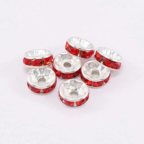 50 Stück/Los 4 6 8 10 mm Metall lose Strass-Abstandsperlen Rondelle Perlen für DIY Schmuckherstellung Zubehör-Rot-10 mm von GPRTPL