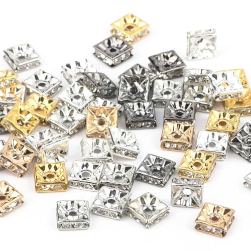 50 Stück/Los 4 6 8 10 mm Strass-Rondelle-Kristall, runde lose Abstandsperlen für Schmuckherstellung, Armband, Halskette, Zubehör-Quadrat-Mix-6 mm-50 Stück von GPRTPL