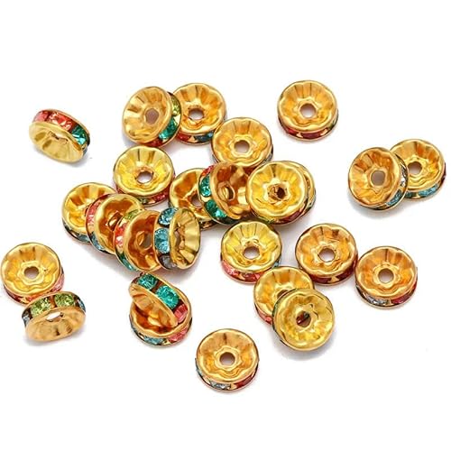 50 Stück/Los 4 6 8 10 mm runde Strass-Rondelle-Perlen, lose Abstandsperlen zur Schmuckherstellung-Gold gemischt-8 mm 50 Stück von GPRTPL