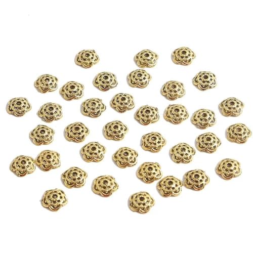 50 Stück Silbergold Blatt Blumenperlen Endkappen für Schmuckherstellung Handarbeiten Spacer Perlenkappen DIY Zubehör-8,5 mm_b von GPRTPL