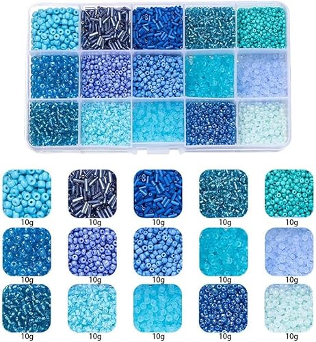 Glasperlen, kleine Rocailles-Perlen, 150 g, Glasperlen, bunt, kleine Bastelröhrenperlen zum Selbermachen von Armbändern und Halsketten, Basteln von Schmuckzubehör, Blau von GPRTPL