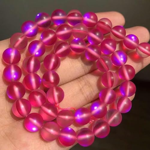 Mattierter österreichischer weißer Kristall-Mondstein, glitzernd, runde lose Perlen zur Schmuckherstellung, DIY-Armband, 6 8 10 12 mm, Fuchsia, 8 mm, ca. 46 Stück von GPRTPL