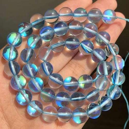 Mattierter österreichischer weißer Kristall-Mondstein, glitzernd, runde lose Perlen zur Schmuckherstellung, DIY-Armband, 6 8 10 12 mm, glattes Hellblau, 12 mm, ca. 28 Stück von GPRTPL