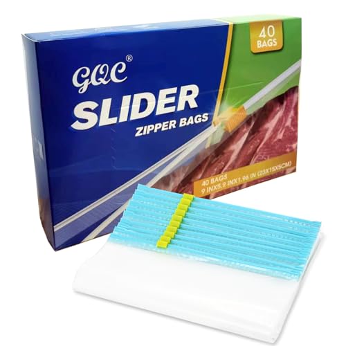 GQC Slider Ziplock Bags,40(23x5x15) cm Gefrierbeutel zur Lebensmittel aufbewahrung, Luftdichte Smart ZipBeutel, wiederverschließbare Frischhaltebeutel zur Lebensmittelaufbewahrung (1L) von GQC