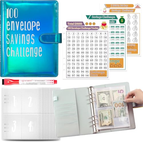 Budget Planer, A5 Budget Binder, 100 Tage Umschlag Geld Sparen Herausforderung, Geld Organizer Ringbuch, Haushaltsbuch mit Geldfächer, Budget Planer Buch für Büro, Haus, Schule (Blau) von GQDGCU