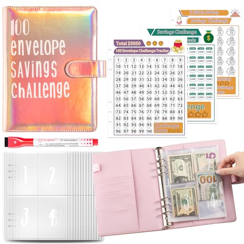 Budget Planer, A5 Budget Binder, 100 Tage Umschlag Geld Sparen Herausforderung, Geld Organizer Ringbuch, Haushaltsbuch mit Geldfächer, Budget Planer Buch für Büro, Haus, Schule (Gold) von GQDGCU