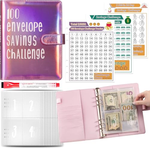 Budget Planer, A5 Budget Binder, 100 Tage Umschlag Geld Sparen Herausforderung, Geld Organizer Ringbuch, Haushaltsbuch mit Geldfächer, Budget Planer Buch für Büro, Haus, Schule (Rosa) von GQDGCU