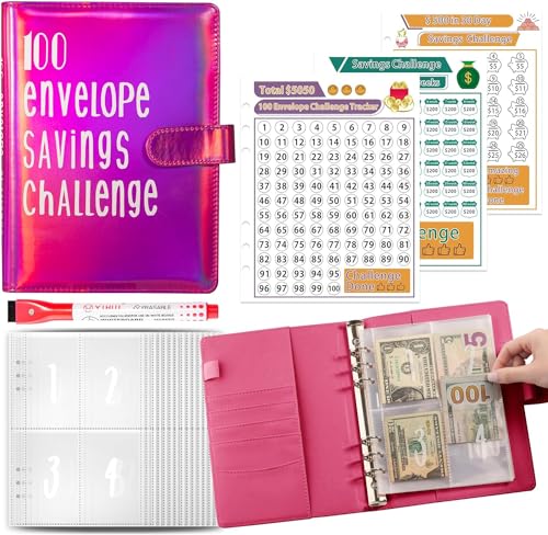 Budget Planer, A5 Budget Binder, 100 Tage Umschlag Geld Sparen Herausforderung, Geld Organizer Ringbuch, Haushaltsbuch mit Geldfächer, Budget Planer Buch für Büro, Haus, Schule (Rosarote) von GQDGCU