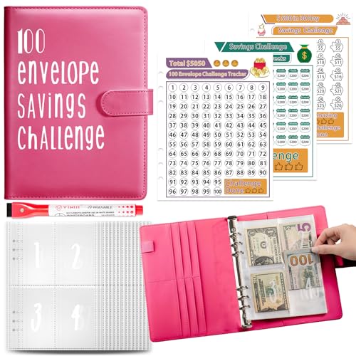 Budget Planer, A5 Budget Binder, 100 Tage Umschlag Geld Sparen Herausforderung, Geld Organizer Ringbuch, Haushaltsbuch mit Geldfächer, Budget Planer Buch für Büro, Haus, Schule (Rot) von GQDGCU