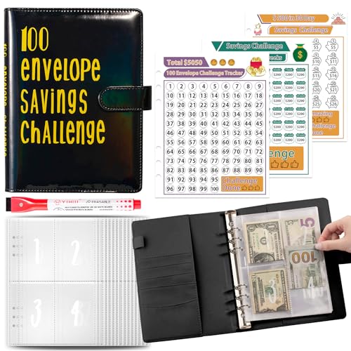 Budget Planer, A5 Budget Binder, 100 Tage Umschlag Geld Sparen Herausforderung, Geld Organizer Ringbuch, Haushaltsbuch mit Geldfächer, Budget Planer Buch für Büro, Haus, Schule (Schwarz) von GQDGCU