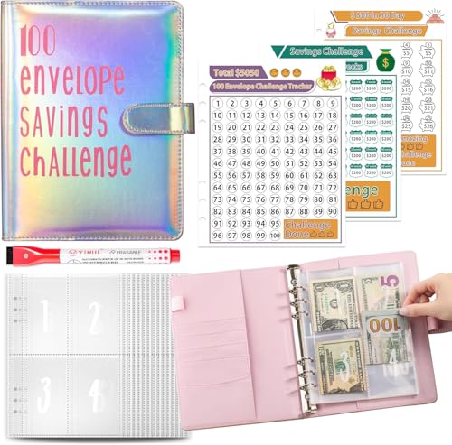 Budget Planer, A5 Budget Binder, 100 Tage Umschlag Geld Sparen Herausforderung, Geld Organizer Ringbuch, Haushaltsbuch mit Geldfächer, Budget Planer Buch für Büro, Haus, Schule (Silber) von GQDGCU