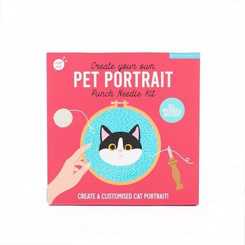 Gift Republic Pet Portrait Punch Needle Kit - Custom DIY Cat Portrait Craft Set - Includes Wool, Embroidery Ring, Punch Needle, Fabric & Instructions - Ideal Craft Gift for Pet Lovers von GR Gift Republic