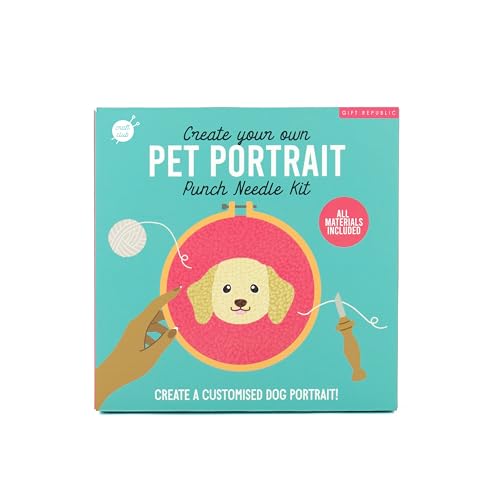 Gift Republic Pet Portrait Punch Needle Kit - Custom DIY Dog Portrait Craft Set - Includes Wool, Embroidery Ring, Punch Needle, Fabric & Instructions - Ideal Craft Gift for Pet Lovers von GR Gift Republic