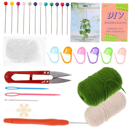 GRADENEVE 1 Satz Geflochtener hohler Hängekorb Stift Anlasser Häkelnadelset Planke Ergonomisch home decor wohnungseinrichtung Pflanzendekoration allureme Häkelset lernen Strickset Garn Green von GRADENEVE