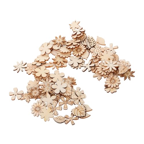 GRADENEVE 100st Lackierte Holzspäne Kindererziehungsspielzeug Holzhandwerksbedarf Blattform Unbehandeltes Holz Blumenholzausschnitte Blumenausschnitte Holzblumen Zum Basteln Hölzern Beige von GRADENEVE