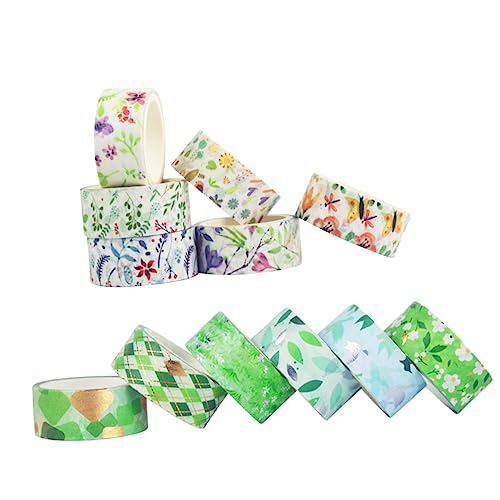 GRADENEVE 12 Rollen Washi-tape Band Junk-journal-zubehör Scrapbook-papier Scrapbooking-papier Stielschneider Blumenbänder Klebebänder Für Sammelalben Handkontenbänder Aufkleber Green von GRADENEVE