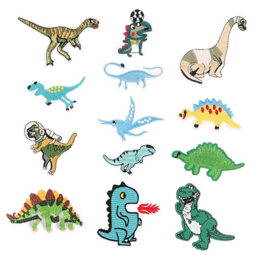 GRADENEVE 13 Stück Dinosaurier Stickapplikationen Cartoon Dinosaurier Patches Schöne Gestickte Applikationen Ideal Für Kleidung Und Accessoires DIY Bastelprojekte von GRADENEVE